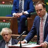 British Prime Minister Boris Johnson in private WhatsApp exchanges slammed Health Minister Matt Hancock's "hopeless" handling of the pandemic. PIC: Jessica Taylor.