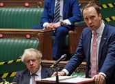 British Prime Minister Boris Johnson in private WhatsApp exchanges slammed Health Minister Matt Hancock's "hopeless" handling of the pandemic. PIC: Jessica Taylor.