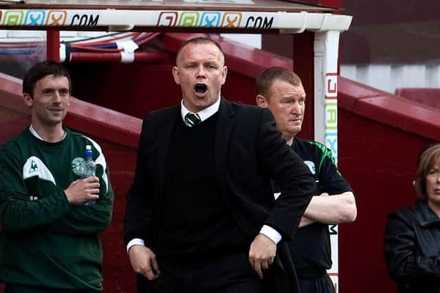 Then Hibs boss John Hughes went through all the emotions during the 6-6 game. Picture: SNS