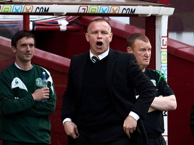 Then Hibs boss John Hughes went through all the emotions during the 6-6 game. Picture: SNS