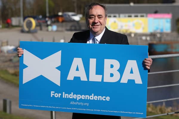 ALBA Party leader Alex Salmond at their party manifesto launch at the Falkirk Wheel in Falkirk (Photo: Andrew Milligan/PA Wire).