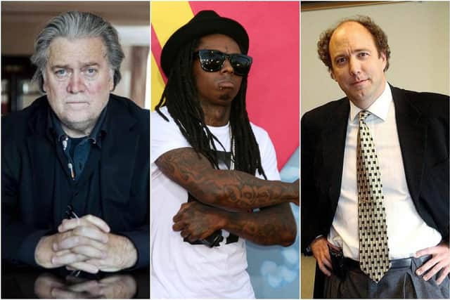 from left to right: Steve Bannon, Lil Wayne and Paul Erickson where among 143 people granted clemency by Trump