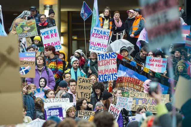 Trans rights campaigners at a rally in Glasgow