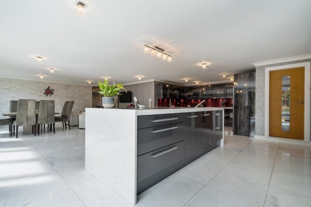 Open plan kitchen, dining and living area.