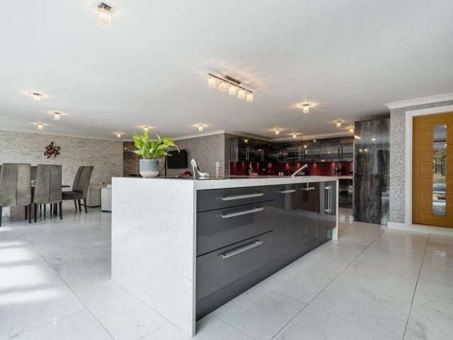 Open plan kitchen, dining and living area.