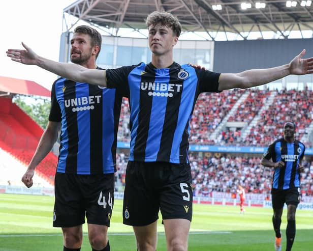Former Celtic defender Jack Hendry is set to depart Club Brugge for a loan move to Serie A. (Photo by DAVID PINTENS/BELGA MAG/AFP via Getty Images)