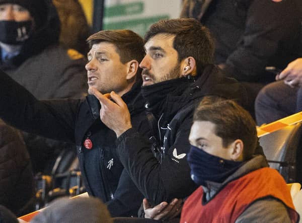 Rangers Manager Steven Gerrard in the stand after being shown a red card during a Scottish Premiership match between Livingston and Rangers at The Tony Macaroni Arena, on March 03, 2021, in Livingston, Scotland. (Photo by Alan Harvey / SNS Group)