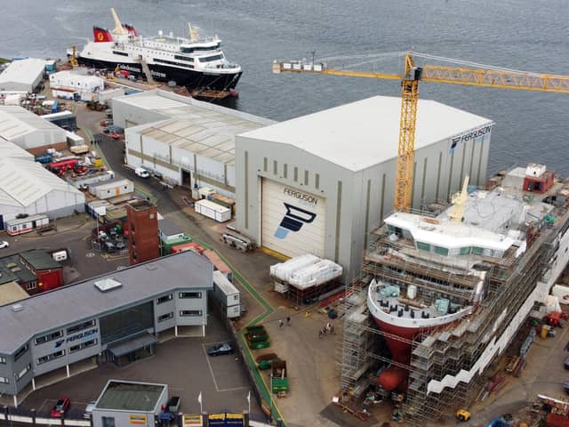 The Glen Rosa, right, at the Ferguson Marine shipyard in Port Glasgow on September 1, with Glen Sannox to the left. Picture: John Devlin