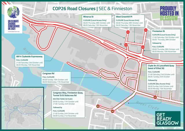 Roads around the SEC to be closed during Cop26, with the Clyde Arc or "Squinty Bridge" restricted to buses, cycles and pedestrians. Picture: GetReadyGlasgow