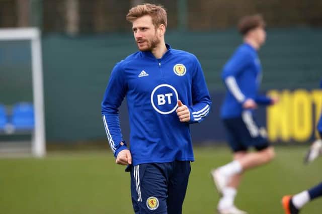 Stuart Armstrong, pictured in training with the Scotland squad at Oriam in Edinburgh this week, hopes to add to his 22 caps for his country as the 2022 World Cup campaign kicks off against Austria at Hampden on Thursday evening. (Photo by Craig Williamson / SNS Group)
