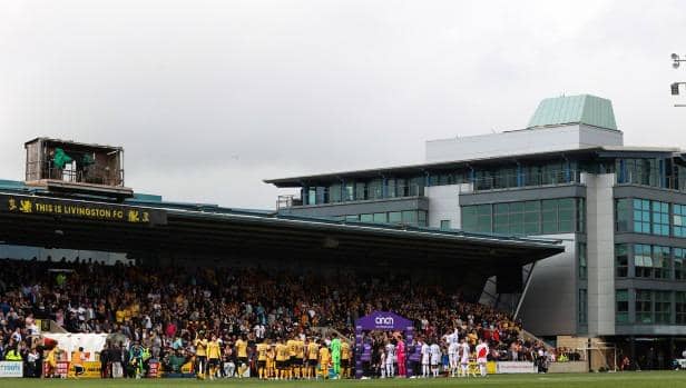 A general view of both sides lining up before kick off during a cinch Premiership match between Livingston and Rangers at Tony Macaroni Arena, on July 30, 2022, in Livingston, Scotland. (Photo by Craig Williamson / SNS Group)