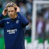 Rangers' Todd Cantwell warms up before the 3-2 defeat at Celtic Park.  (Photo by Alan Harvey / SNS Group)