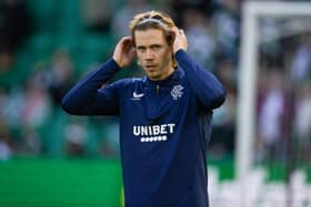 Rangers' Todd Cantwell warms up before the 3-2 defeat at Celtic Park.  (Photo by Alan Harvey / SNS Group)