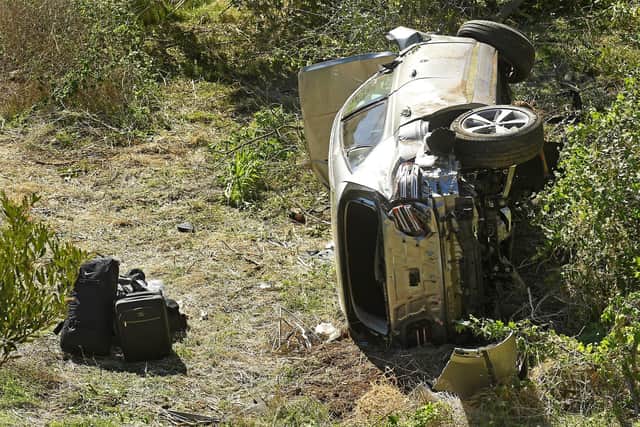 The wreckage of the car Toger Woods was driving when he crashed in Los Angeles just afterr 7am on Tuesday morning