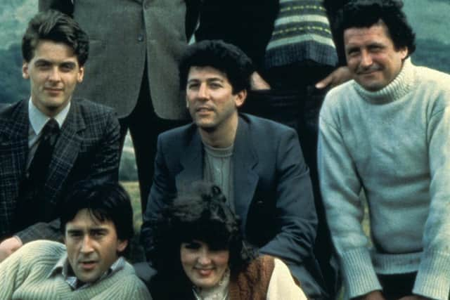 Peter Capaldi, Peter Riegert, Chris Rozycki, Jennifer Black and Denis Lawson during filming of Local Hero. Picture: Moviestore/Shutterstock