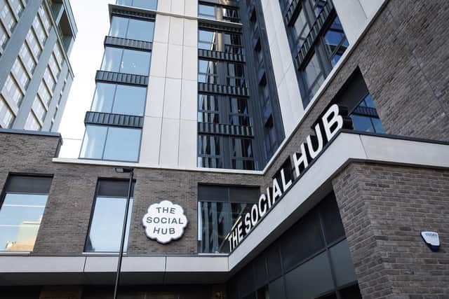 Exterior view of The Social Hub in the Merchant City, Glasgow.