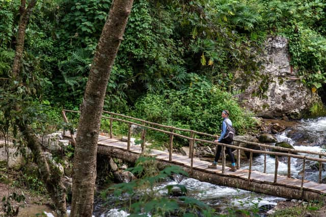 A hiker on a section of the Trans Bhutan trail. Pic: PA Photo/Sarah Marshall.