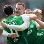 James Scott celebrates as he makes it 3-0 to Hibs against St Johnstone at Easter Road. (Photo by Paul Devlin / SNS Group)