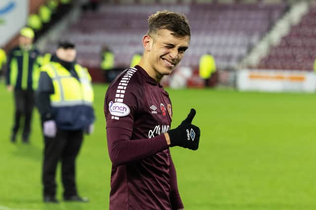 Hearts' Kenneth Vargas is all smiles at full time after his goal earned a 1-0 win over Livingston. (Photo by Mark Scates / SNS Group)