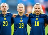 Claire Emslie's (right) early strike looked like it was enough to grab Scotland a draw in the Netherlands, but it wasn't to be. (Photo by Lukasz Skwiot / SNS Group)