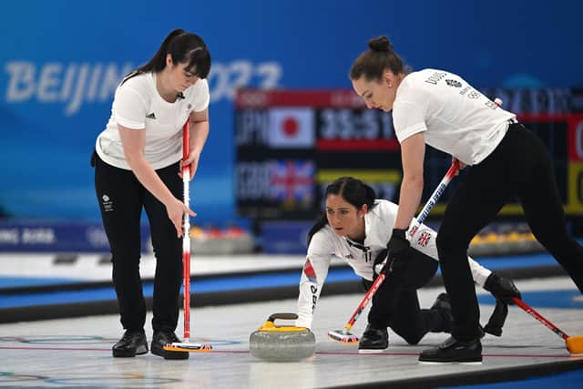 Eve Muirhead curls a stone during the women's Olympic gold medal game between Japan and Great Britain (Picture: Lillian Suwanrumpha/AFP via Getty Images)