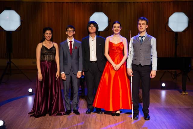 Keyboard category finalists: Duru Erdogan; Firoze Madon; Jacky Zhang; Dida Condria and Ethan Loch. Pic: BBC Young Musician