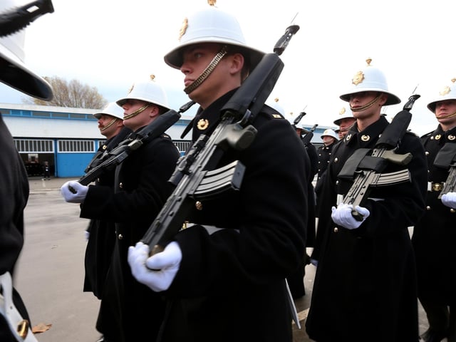 Royal Marines. The Royal Navy's Ceremonial Guard in their final rehearsal for their duties at the Cenotaph in London, on Remembrance Sunday. They were photographed at Whale Island, Portsmouth. Picture: Chris Moorhouse (jpns 101121-11)