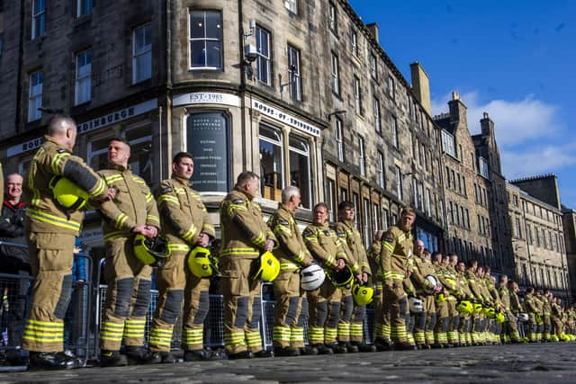 Hundreds of firefighters lined the route of the funeral cortege. Picture: Lisa Ferguson