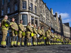 Hundreds of firefighters lined the route of the funeral cortege. Picture: Lisa Ferguson