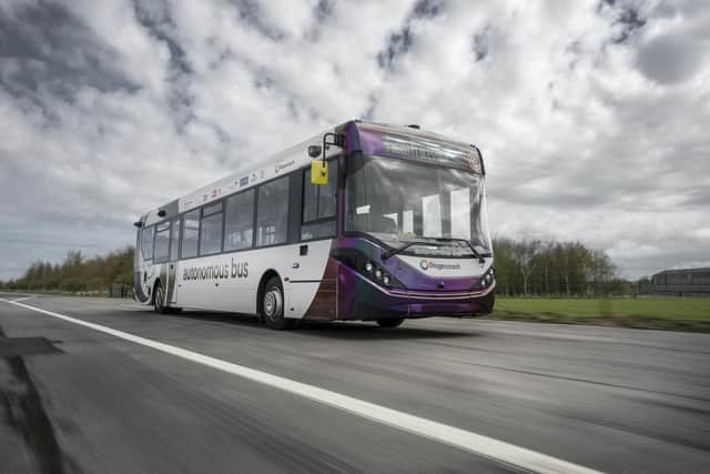 Scotland's newest bus which will be driving itself as it becomes the UK's first full-sized autonomous vehicle of its kind to take to the roads.
Pic: Stagecoach