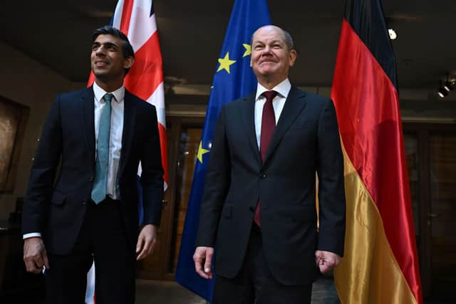 Prime Minister Rishi Sunak (left) and German Chancellor Olaf Scholz pose for a photograpgh ahead of a bilateral meeting at the Munich Security Conference in Germany. The Prime Minister will give a speech and meet with a number of world leaders while at the summit. He is also expected to meet European Commission president Ursula von der Leyen on the fringes to talk about a deal to fix the Northern Ireland Protocol. Picture date: Saturday February 18, 2023.