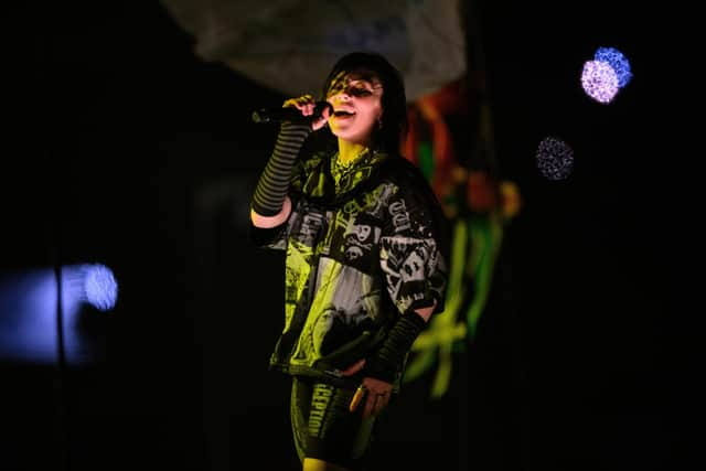 US singer Billie Eilish performs in the headline slot on the Pyramid Stage during day three of Glastonbury Festival at Worthy Farm, Pilton on June 24, 2022 in Glastonbury, England. (Photo by Leon Neal/Getty Images)