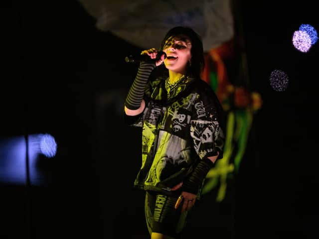 US singer Billie Eilish performs in the headline slot on the Pyramid Stage during day three of Glastonbury Festival at Worthy Farm, Pilton on June 24, 2022 in Glastonbury, England. (Photo by Leon Neal/Getty Images)