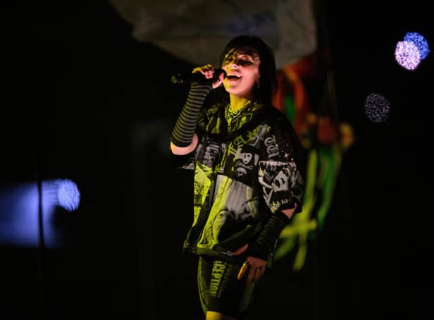 US singer Billie Eilish performs in the headline slot on the Pyramid Stage during day three of Glastonbury Festival at Worthy Farm, Pilton on June 24, 2022 in Glastonbury, England. (Photo by Leon Neal/Getty Images)