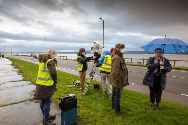 Rising Scottish screen star Silvie Furneaux, who plays Morgan, the daughter of detective inspector Annika Strandhed, on location in Helensburgh during filming of a TV adaptation of the hit Radio 4 series. Picture: Graeme Hunter