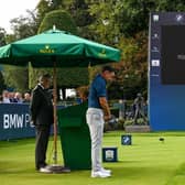 A two-minute silence in memory of Her Majesty, Queen Elizabeth II is observed at Wentworth after the resumption of the BMW PGA Championship. Picture: Octavio Passos/Getty Images.