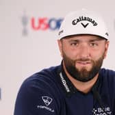 Jon Rahm speaks during a press conference prior to the 123rd US Open at The Los Angeles Country Club. Picture: Ross Kinnaird/Getty Images.