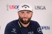 Jon Rahm speaks during a press conference prior to the 123rd US Open at The Los Angeles Country Club. Picture: Ross Kinnaird/Getty Images.