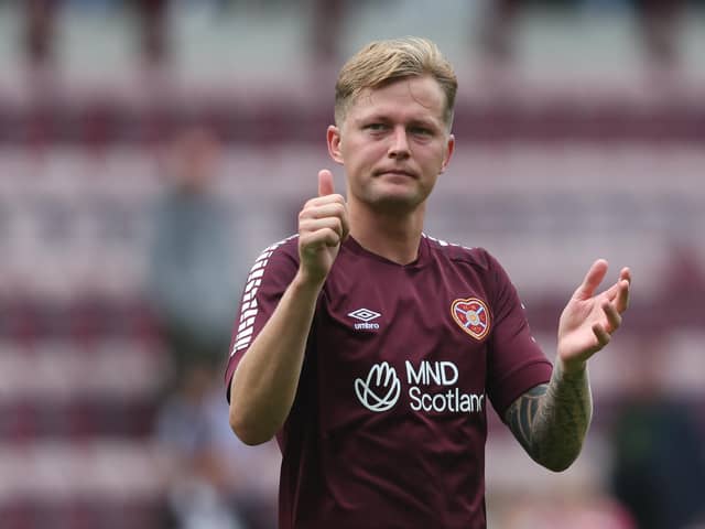 Hearts' Frankie Kent acknowledges the support following the pre-season friendly against Leeds United at Tynecastle. Photo by Ross MacDonald / SNS Group