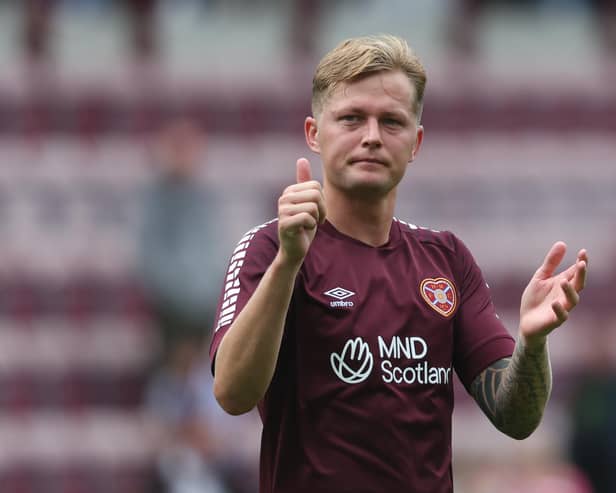Hearts' Frankie Kent acknowledges the support following the pre-season friendly against Leeds United at Tynecastle. Photo by Ross MacDonald / SNS Group