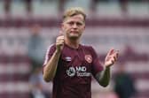 Hearts' Frankie Kent acknowledges the support following the pre-season friendly against Leeds United at Tynecastle. Photo by Ross MacDonald / SNS Group