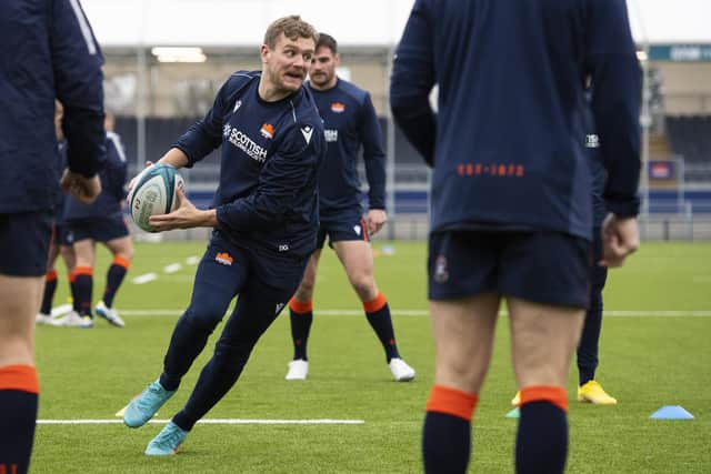 Edinburgh winger Darcy Graham trains at the DAM Health Stadium ahead of the Munster match. (Photo by Ross MacDonald / SNS Group)