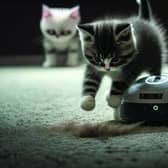 AI tech is a fixture in most homes these days, as this AI-generated image of a robot vacuum and startled domestic pet demonstrates. Image: Adobe Stock