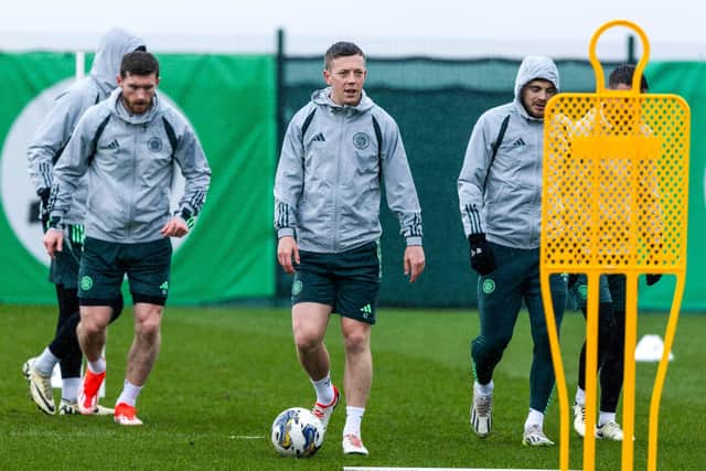 Celtic's Callum McGregor trains ahead of the Rangers match on Sunday.