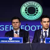 Rangers chief executive officer James Bisgrove (right) alongside director of football operations Creag Robertson during the 2023 Rangers AGM at New Edimiston House. (Photo by Craig Williamson / SNS Group)