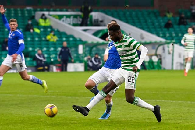 Odsonne Edouard shoots for goal during the first half at Celtic Park. Picture: SNS