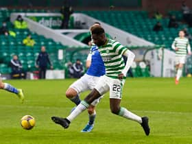Odsonne Edouard shoots for goal during the first half at Celtic Park. Picture: SNS