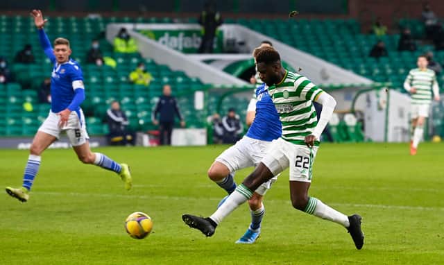Odsonne Edouard shoots for goal during the first half at Celtic Park. Picture: SNS