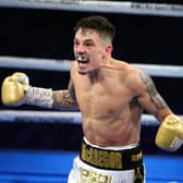 Lee McGregor celebrates after his first-round victory over Karim Guerfi in their European Bantamweight Title fight in Bolton Stadium. Picture: Alex Livesey/Getty Images