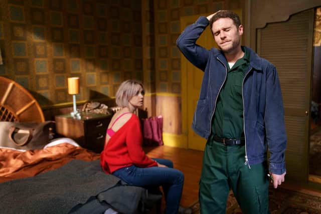 Joanna Vanderham as Sam and Iain De Caestecker as Gabe in The Control Room, BBC One. Pic: BBC/Hartswood Films/Jamie Simpson
